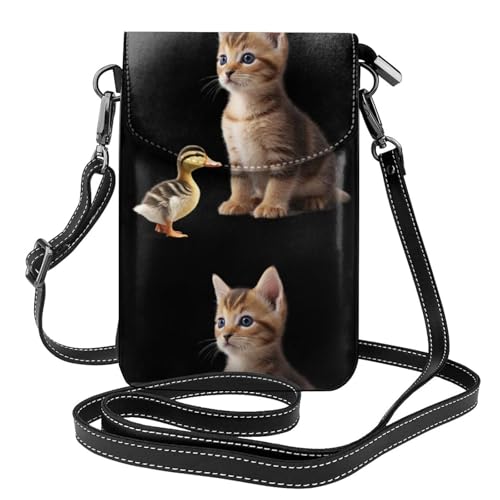 XBKGOHA Kleine Handy-Geldbörse, 19,3 x 12,4 cm, Motiv: kleine Ente und Kätzchen, Leder, Crossbody-Klappe, Handytasche für Damen, perfekt für Spaziergänge, Camping von XBKGOHA