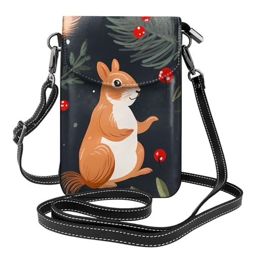 XBKGOHA Kleine Handy-Geldbörse, 19,3 x 12,4 cm, Weihnachts-Eichhörnchen-Druck, Leder, Crossbody-Klappe, Handytasche für Damen, perfekt für Spaziergänge, Camping von XBKGOHA