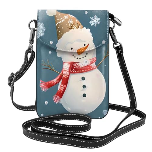XBKGOHA Kleine Handy-Geldbörse, 19,3 x 12,4 cm, Weihnachts-Karton, Schneemann-Druck, Leder, Crossbody-Klappe, Handytasche für Damen, perfekt für Spaziergänge, Camping von XBKGOHA