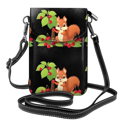 XBKGOHA Kleine Handy-Geldbörse, 19,3 x 12,4 cm, kleines Eichhörnchen unter dem Kirschbaum-Druck, Leder, Crossbody-Klappe, Handytasche für Damen, perfekt für Spaziergänge, Camping von XBKGOHA