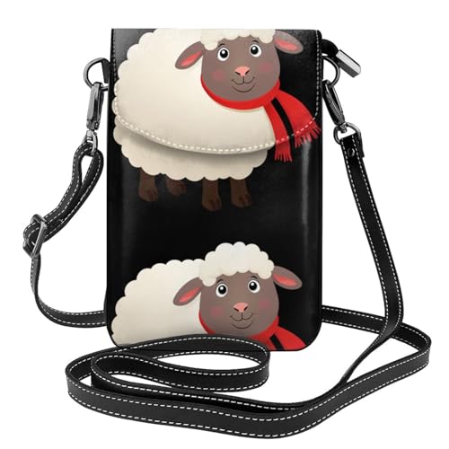 XBKGOHA Kleine Handy-Geldbörse, 19,3 x 12,4 cm, kleines Schaf, roter Schal, bedruckt, Leder, Crossbody-Klappe, Handytasche für Damen, perfekt für Spaziergänge, Camping von XBKGOHA