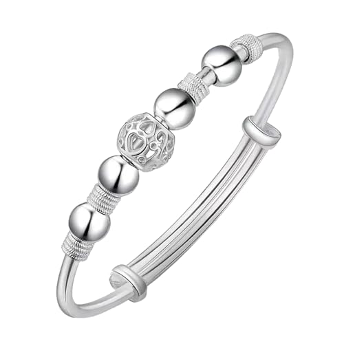 XBKOJBA Armreif für Damen, modisch, hohler Perlenanhänger, 925er Sterlingsilber, Perlen, Armreif, Armbänder, verstellbar, für Party, Weihnachten von XBKOJBA