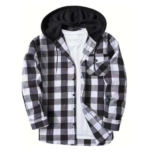 XBNEGBA Flanellhemd Herren Langarmshirt mit Kapuze Holzfällerhemd Herren Kariertes Hemd Lässig Hoodie Outdoor Jacke Adrette Schul-Hoodies Herbstmode Farbblock kariertes Kapuzenhemd Jacken S-3XL von XBNEGBA