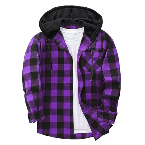 XBNEGBA Flanellhemd Herren Langarmshirt mit Kapuze Holzfällerhemd Herren Kariertes Hemd Lässig Hoodie Outdoor Jacke Adrette Schul-Hoodies Herbstmode Farbblock kariertes Kapuzenhemd Jacken S-3XL von XBNEGBA