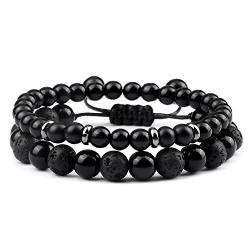 2 Perlen-Armbänder für Herren, geflochtene Armbänder aus natürlichem Tigerauge, verstellbares Armband, Yoga-Handgelenkschmuck für Damen, Stil 2 von XBOW