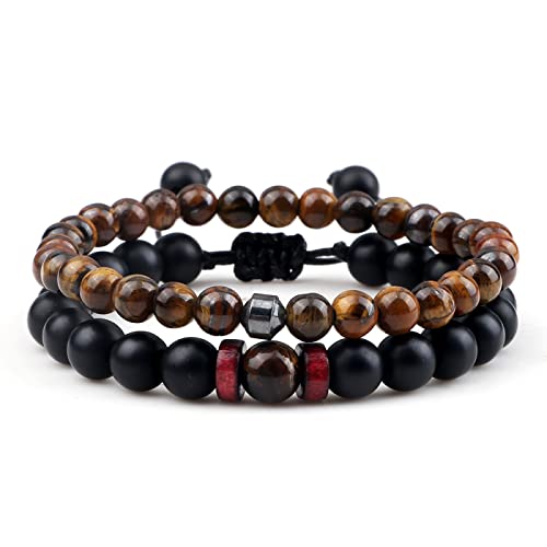 2 teile/satz Männer Armbänder Natürliche Tiger Auge Stein Schwarz Lava Perlen Armband Handgemachte Einstellbare Strand Armbänder Frauen Yoga Schmuck, stil 6 von XBOW