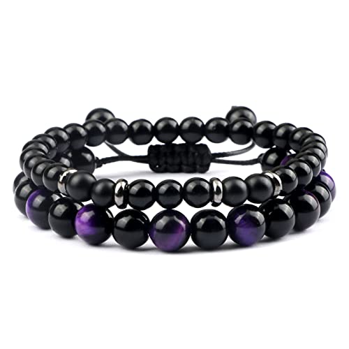 2 teile/satz Männer Perlen Armbänder Natürliche Tiger Auge Stein Geflochtene Armbänder Strand Einstellbare Armband Frauen Yoga Handgelenk Schmuck, stil 11 von XBOW