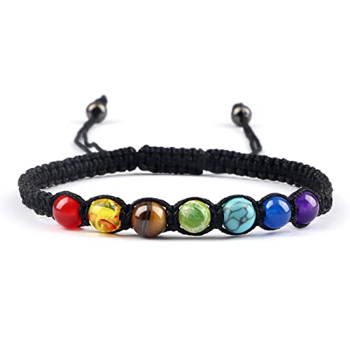 6MM 7 Chakra Geflochtene Naturstein Armband Engry Armband Paar Yoga Schmuck Kette Pulsieren für Freund, schwarz von XBOW