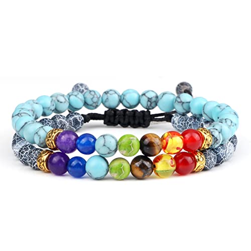 7 Chakra Knoten Seil Armbänder Set Handgemachte Natürliche Lava Tiger Auge Malachit Stein Armbänder Männer Frauen Gebet Schmuck, stil 11 von XBOW