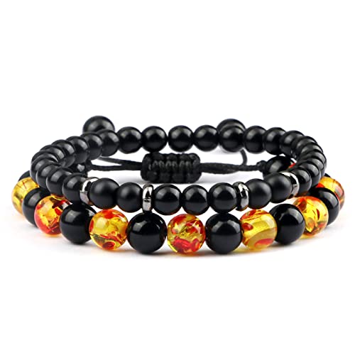 Herren-Perlenarmbänder, natürlicher Tigeraugenstein, geflochtene Armreifen, Strang, verstellbares Armband, Damen, Yoga, Handgelenkschmuck, Stil 4, 2 Stück von XBOW