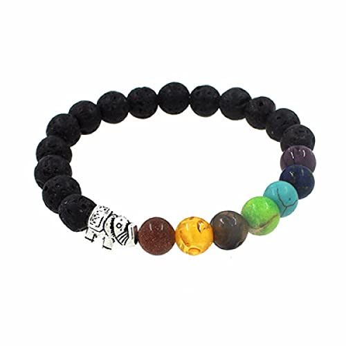 Lava Matt Stein 7 Chakra Perlen Armband mit Karte für Damen Herren Balance Elefant Armbänder Yoga Gebetsschmuck, Lavastein von XBOW