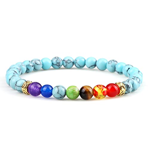 Naturstein 7 Chakra Perlen Armbänder Herren Tigerauge Lava Onyx Buddha Armbänder Frauen Yoga Energie Schmuck, Blau von XBOW