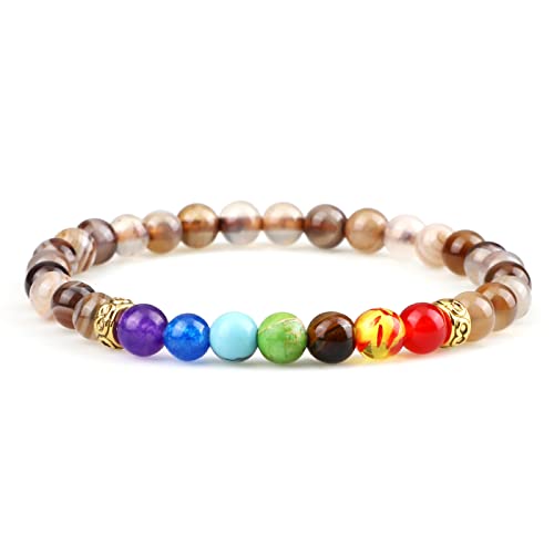 Naturstein 7 Chakra Perlen Armbänder Männer Tigerauge Lava Onyx Buddha Armbänder Frauen Yoga Energie Schmuck, Braun Achat von XBOW