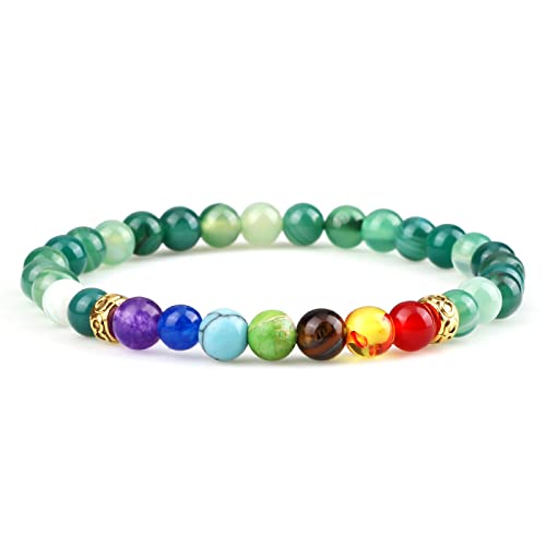 Naturstein 7 Chakra Perlen Armbänder Männer Tigerauge Lava Onyx Buddha Armbänder Frauen Yoga Energie Schmuck, Grün Achat von XBOW