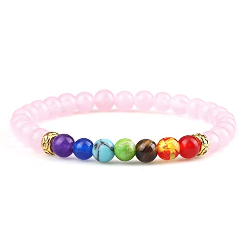 Naturstein 7 Chakra Perlen Armbänder Männer Tigerauge Lava Onyx Buddha Armbänder Frauen Yoga Energie Schmuck, Rosa von XBOW