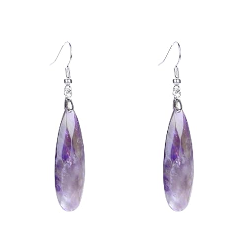 Naturstein Amethysten Opal Rose Kristall Facette Grün Türkis Lange Wasser Tropfen Haken Baumeln Ohrringe Frauen Schmuck, Amethysten von XBOW