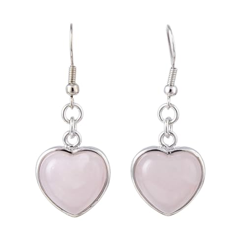 Naturstein Ohrringe Herz Anhänger Tropfen Ohrring Lila Quarz Rosa Kristall Baumeln Ohrringe Frauen Party Hochzeit Schmuck, rosa Kristall von XBOW