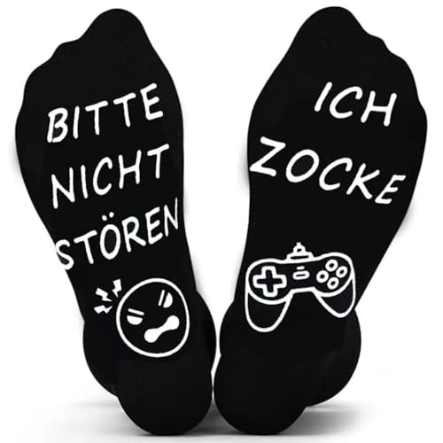 XBZYS Lustige Socken Gamer Zocker Geschenk Gaming Socken Mit Spruch BITTE NICHT STÖREN ICH ZOCKE, Geschenk für Männer Herren Freund Jungen Teenager, Geburtstagsgeschenk für Gamer Rutschfeste Zocken von XBZYS
