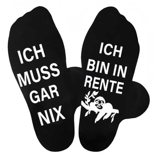 XBZYS Lustige Socken Rentner Geschenk Ruhestand Mit Spruch ICH BIN IN RENTE ICH MUSS GAR NIX, Geschenk für Mama Papa Oma Opa, Herren Frauen, Rutschfeste Fun Socken von XBZYS