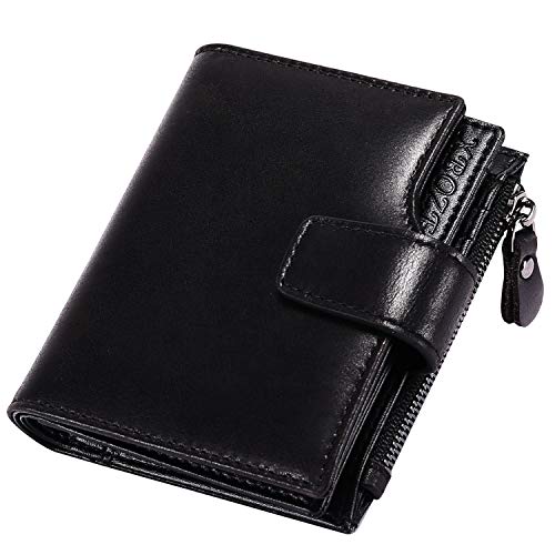 Geldbörse Herren Leder RFID Schutz Geldbeutel Männer Klein mit Münzfach Reißverschluss und 12 Kartenfächer Kleine Portemonnaie Herren Brieftasche Herren Geldbörsen Leder Viele Fächer (Schwarz) von XBoze