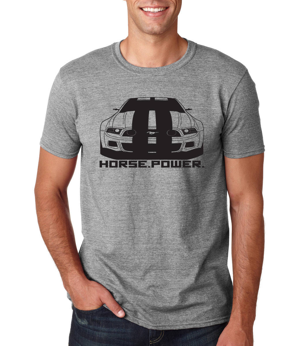 Horsepower Mustang T-Shirt Grau Grün Horsepower Mustang T-Shirt Grau Grün von XBrosApparel