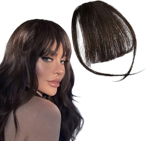 Clip in Bangs 100% Echthaar One Piece Clip On Pony Fringe Haarteil DIY Clip In Air Bangs Haarverlängerung Mode 3D Air Fringe Ultradünne Nahtlose Gefälschte Bang Perücke für Frauen Mädchen von XCHANJUN
