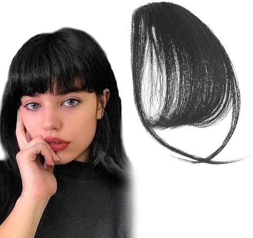 Clip in Bangs 100% Echthaar One Piece Clip On Pony Fringe Haarteil DIY Clip In Air Bangs Haarverlängerung Mode 3D Air Fringe Ultradünne Nahtlose Gefälschte Bang Perücke für Frauen Mädchen von XCHANJUN