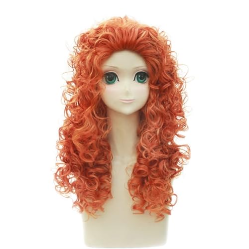 Flauschig gewelltes Damen-Party-Halloween-Kostüm Merida-Perücke lang braun Merida Brave-Perücke hitzebeständiges Kunsthaar von XCHANJUN