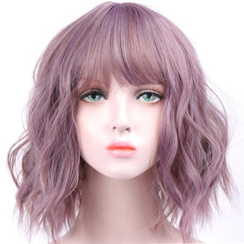 Mode Chemiefaserperücke mit Pony rosa kurz lockig lang lockiges Haar Mais dauergewelltes Haar Sets kurzes Haar Damen Kopfbedeckung von XCHANJUN
