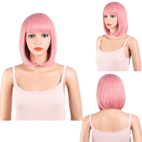 Perücken Kunsthaar Kurzer Bob Perücken Kurze glatte Haare Bob Perücke weiblich Spleißen vorne Spitze Kopfbedeckung Echthaar Virgin Echthaar keine Lace Front Perücken für Frauen bob it von XCHANJUN