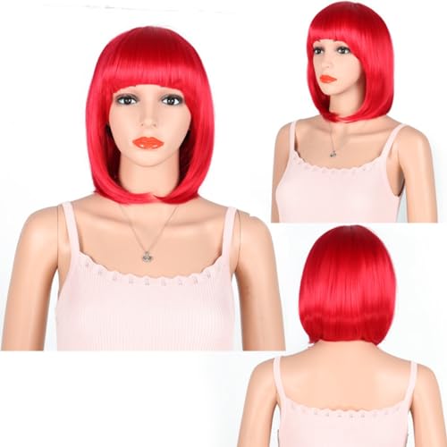 Perücken Kunsthaar Kurzer Bob Perücken Kurze glatte Haare Bob Perücke weiblich Spleißen vorne Spitze Kopfbedeckung Echthaar Virgin Echthaar keine Lace Front Perücken für Frauen bob it von XCHANJUN