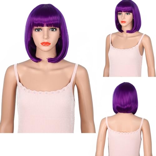 Perücken Kunsthaar Kurzer Bob Perücken Kurze glatte Haare Bob Perücke weiblich Spleißen vorne Spitze Kopfbedeckung Echthaar Virgin Echthaar keine Lace Front Perücken für Frauen bob it von XCHANJUN