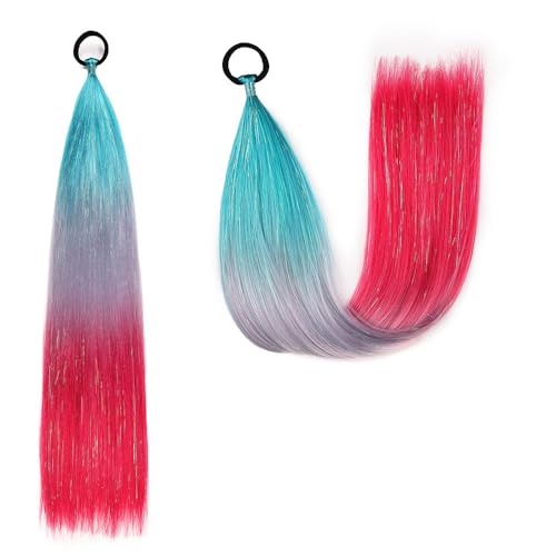 Pferdeschwanz-Haarteil mit Gummiband-Haarring Langer Zopf Kunsthaar Pferdeschwanz Haarsträhnen Mädchen Haarschmuck Mädchen Extralang Clip On Haarteil Zopf Pferdeschwanz von XCHANJUN