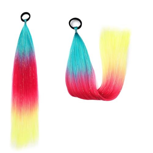 Pferdeschwanz-Haarteil mit Gummiband-Haarring Langer Zopf Kunsthaar Pferdeschwanz Haarsträhnen Mädchen Haarschmuck Mädchen Extralang Clip On Haarteil Zopf Pferdeschwanz von XCHANJUN