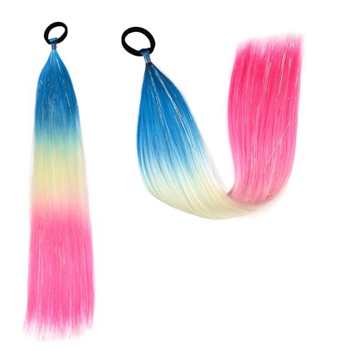 Pferdeschwanz-Haarteil mit Gummiband-Haarring Langer Zopf Kunsthaar Pferdeschwanz Haarsträhnen Mädchen Haarschmuck Mädchen Extralang Clip On Haarteil Zopf Pferdeschwanz von XCHANJUN