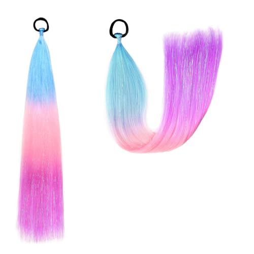 Pferdeschwanz-Haarteil mit Gummiband-Haarring Langer Zopf Kunsthaar Pferdeschwanz Haarsträhnen Mädchen Haarschmuck Mädchen Extralang Clip On Haarteil Zopf Pferdeschwanz von XCHANJUN