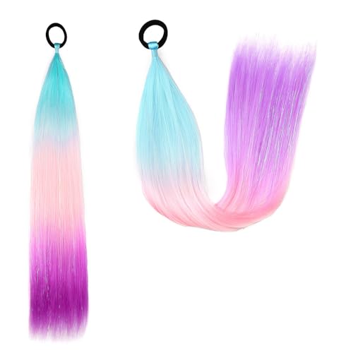 Pferdeschwanz-Haarteil mit Gummiband-Haarring Langer Zopf Kunsthaar Pferdeschwanz Haarsträhnen Mädchen Haarschmuck Mädchen Extralang Clip On Haarteil Zopf Pferdeschwanz von XCHANJUN