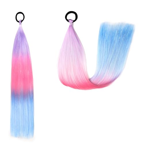 Pferdeschwanz-Haarteil mit Gummiband-Haarring Langer Zopf Kunsthaar Pferdeschwanz Haarsträhnen Mädchen Haarschmuck Mädchen Extralang Clip On Haarteil Zopf Pferdeschwanz von XCHANJUN