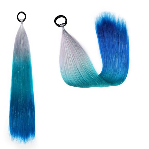 Pferdeschwanz-Haarteil mit Gummiband-Haarring Langer Zopf Kunsthaar Pferdeschwanz Haarsträhnen Mädchen Haarschmuck Mädchen Extralang Clip On Haarteil Zopf Pferdeschwanz von XCHANJUN