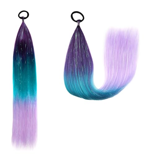 Pferdeschwanz-Haarteil mit Gummiband-Haarring Langer Zopf Kunsthaar Pferdeschwanz Haarsträhnen Mädchen Haarschmuck Mädchen Extralang Clip On Haarteil Zopf Pferdeschwanz von XCHANJUN