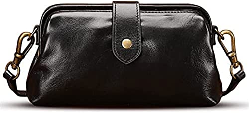 Leder Retro handgefertigte Tasche, Premium Leder Arzttasche Crossbody Einzigartige Öffnung Frauen Schulter Geldbörsen Pendler Tasche, Schwarz von XCHJY