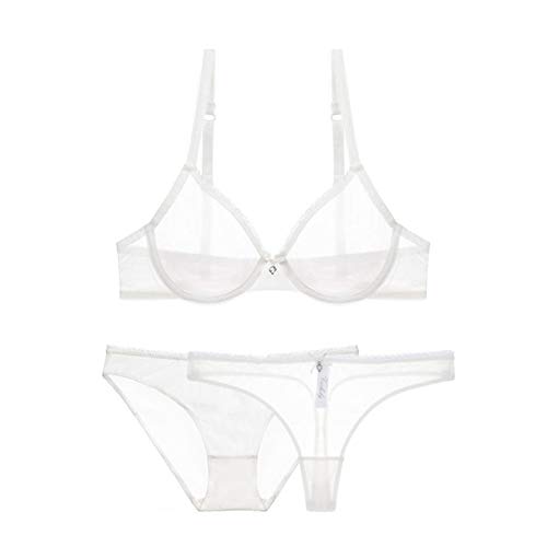 XCHJY BH Sets Kleidung Frauen Ultradünne Tasse Mesh Spitze Unterwäsche Transparent Ungebereinigt 1 BH + 2 Höschen BH Set Für Damen (Color : White, Size : 95D) von XCHJY