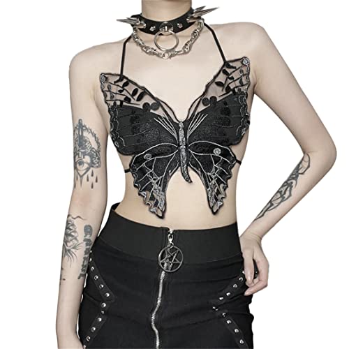 XCJIKUKE Damen Gothic Crop Top Goth Grunge Spitze Tank Tops Punk Y2k Cami Alt Shirts Streetwear Casual Camisole, Schwarz 9, Einheitsgröße von XCJIKUKE