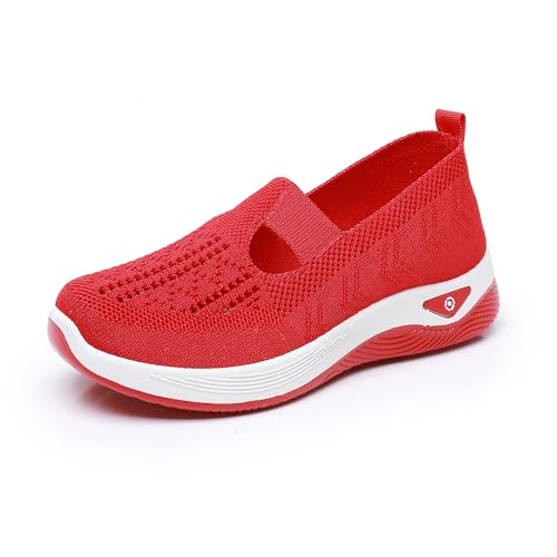 XCMXBM Orthopädische Damenschuhe, leichte H-Typ-Mesh-Schuhe, Slip-On-Wanderschuhe, Sommer-Outdoor-Sportschuhe (Rot, Erwachsene, Damen, 43, Numerisch, EU Schuhgrößensystem, M) von XCMXBM