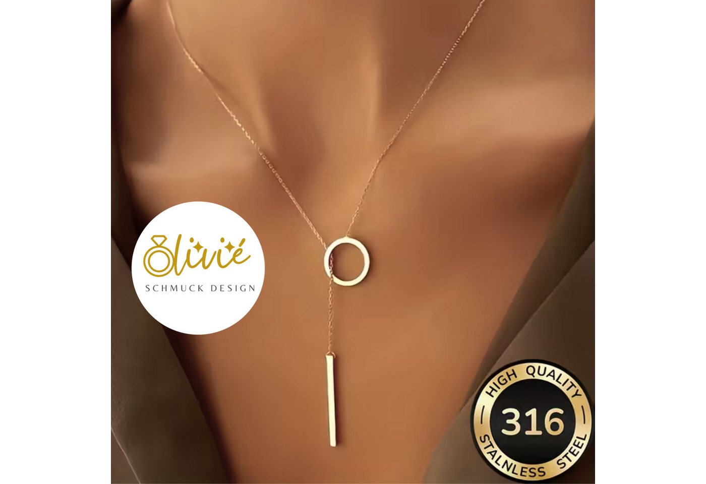 XCOAST Edelstahlkette Elegante Damen Glow Gold Halskette (38cm, vergoldete Luxus Damenkette mit Stab Anhänger), langlebiger Schmuck, rostfrei, pflegeleicht von XCOAST