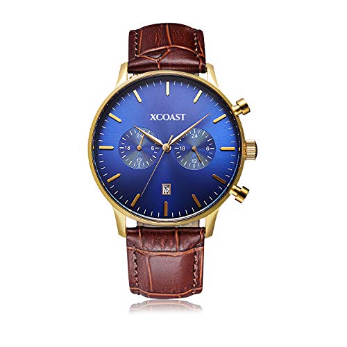 XCOAST Stormbreaker-Wertige Armbanduhr im Chronographen Stil/Quarz Uhr mit Echtleder Armband/Brown Blue 570207 von XCOAST
