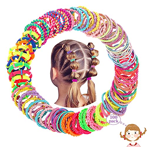 100 Stück Haargummis Mädchen Set, XCOZU Kinder Baby Haarschmuck Mädchen Klein Haargummi Mini Bunt, Elastische Haarbänder Mädchen Haarband Gummibänder Pferdeschwanz Dünn Zopfgummis 10 Stile Scrunchies von XCOZU