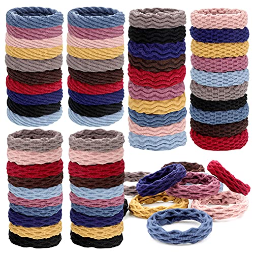 Nahtlose Baumwolle Haargummis, 60 Stück Elastische Haargummi Weich Pferdeschwanz Halter für Damen Mädchen, 4 Stile Keine Falten Haarbänder Haar Bobbles Bands Zopfgummis für Dickes Haar, 10 Farbe von XCOZU
