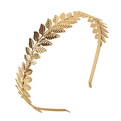 Römische Göttin Haarreif, XCOZU Damen Haarband Gold Kopfschmuck Braut, Mädchen Lorbeerkranz Haarschmuck Goldene Hochzeit Boho Blatt Haar Krone Accessories von XCOZU