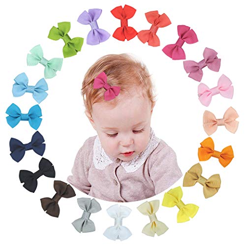 XCOZU Haarspange Haarschleifen Mädchen,20 Stück Baby Haarclips Haarklammern Haarspangen Schleife Haarschmuck Haar Accessoire für Mädchen Kinder aus Ripsband und Metall von XCOZU